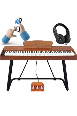 Midex PLX-125-OR Taşınabilir Dijital Piyano Tuş Hassasiyetli 88 Tuş Bluetooth (Stand ve Kulaklık İle)